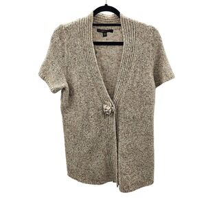 Fever Womens Tan Marled Short‎ Sleeve Snap Front Cardigan Sweater Large L